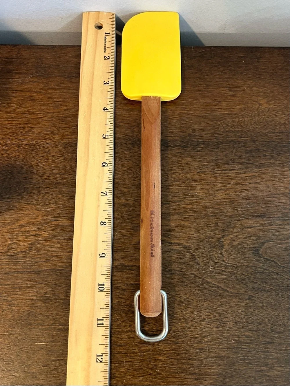 KitchenAid Yellow Silicone Mixer Spatula Scraper Cherrywood Handle 10.75 Inch***